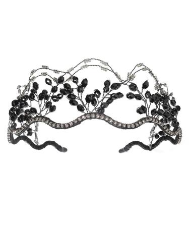 Beaupretty Womens Headbands Wedding Crystal Headband Black Rhinestone Tiara Headpiece Vintage Hair Hoop Headdress Hair Band for Bride Bridesmaids Women Wedding Party Rhinestone Hair Accessories