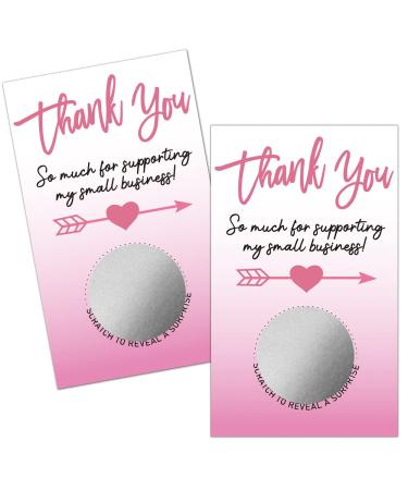 Haizct 50 Pack Pink Thank You Blank Gift Certificate Scratch Off Cards for Small Business Spa Beauty Makeup Hair Salon Bridal Shower Baby Shower Country Wedding (Thank You CardF) Silver-GK091