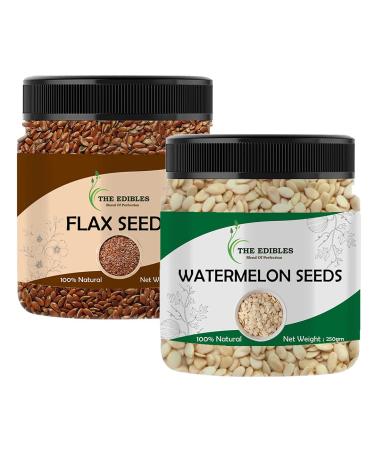 THE EDIBLES Combo Pack of Edible Seed Raw Flax Seeds and Watermelon Seeds Tarbuj Magaj Magaz Beej 250 gms Each Total 500 gms_Packing May Vary