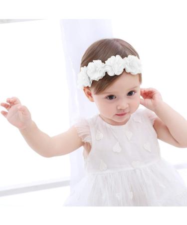 Fmeida Baby Girls Flower Headband | Stretchy and Soft Infant Hair Accessory for 4-24 Months | Floral Birthday Headband in White - Buy Online on GoSupps.com