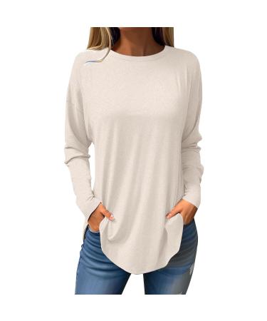 Odjoy fan sweater women casual tops loose long blouse long-sleeved upper part women blouse round collar t shirt tunic casual office blouses sweaters sweater elegant sweatshirt beige xxl