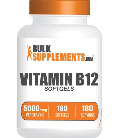 BulkSupplements.com Vitamin B12 5000 mcg Softgels - Cyanocobalamin Vitamin B Supplements B12 Vitamins Pills - Gluten Free 1 Vitamin B12 Softgel per Serving 180-Day Supply 180 Softgels 180 Count (Pack of 1)