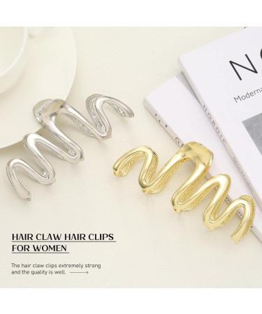 Brinie Large Gold Hair Claw Clamps - Pack of 2 | Metal Alloy Jumbo Wave Hair Clips for Women & Girls - Buy Online on GoSupps.com