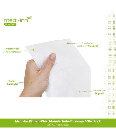 Medi-Inn Single Washing Gloves - 100 Pack | Ted-Wing Flaps for Fast & Thorough Body & Intimate Care | Ideal for Baby Care - Buy Online on GoSupps.com
