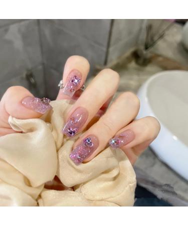 24Pcs/Set Press On Nails Pink Purple Butterfly Nail Patch False Nails Acrylic Fake Nails Full Cover Nails Tips Artificial Finger Manicure Press on nails for Women and Girls - Buy Online on GoSupps.com