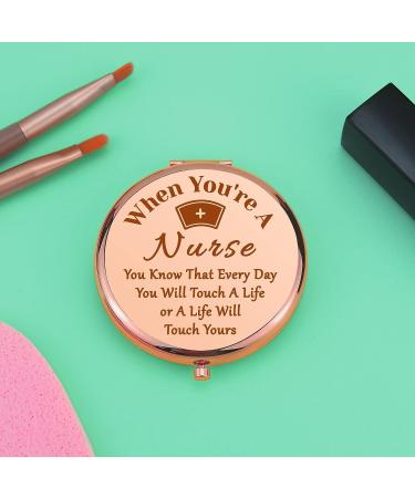 Rose Gold Nurse Compact Makeup Mirror - Perfect Appreciation Gift for RNs, Nursing Students - Ideal for Nurses Week, Christmas, Birthday, Graduation - Buy Online on GoSupps.com