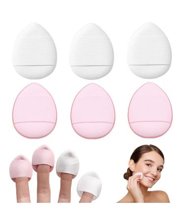6 Pieces Finger Powder Puff Makeup Mini Powder Puff Soft Powder Puff for Foundation Concealer Cosmetic Foundation Sponge Mineral Powder Wet Dry Makeup Tool (Pink & White)