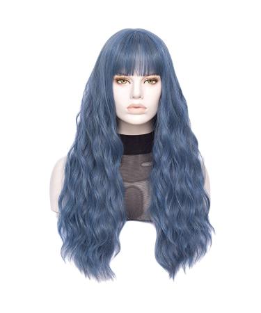 FVCENT 27 Long Blue Curly Synthetic Wig with Bangs for Women and Girls - Charming Styles for Every Occasion - Buy Online on GoSupps.com