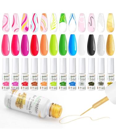 Gel Polish Gel Liner Nail Polish Set-12 Colors Gel Nail Art Polish for Swirl French Nails  Built-in Thin Brush in Bottle for Nail Art Painting Drawing Nail Designs Polish  Gift Set for Women Girls 12 Colors Neon Gel Set