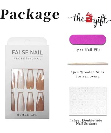 French Tips Rhinestone Gradient Press-on Nails by RUNRAYAY - Full Cover Coffin Shape Fake Nails for Women - Acrylic Stick-on Nail Set for Spring/Summer - Buy Online on GoSupps.com