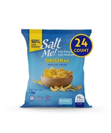 SaltMe! Original Better For You Potato Chips - 24ct 1oz Bags - 50% Less Sodium, Kosher, Healthier Snack Pack- Best Full Flavor, Non-GMO, Gluten Free - Less Sodium, Same Flavor. USD$2197USD$21.97