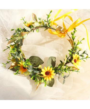 Minkissy Sunflower Headband Floral Hair Garland Sunflower Crown Fairy Flower Headband Wedding Hair Accessories for Girls Brides Ladies - Buy Online on GoSupps.com