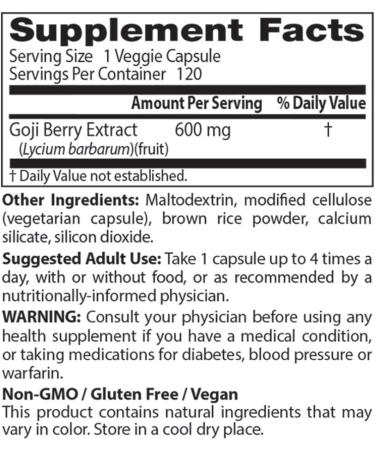 Doctor's Best Goji Berry Extract 600 mg - 120 Veggie Caps for Antioxidant Support - Buy Online on GoSupps.com