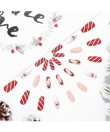 Brishow Christmas Snowflake Elk Stick on False Nails - Red Long Full Cover Tips (24pcs) for Women and Girls - Buy Online on GoSupps.com
