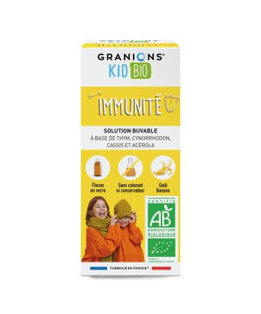 GRANIONS KID BIO IMMUNITY - Certified Organic - Banana Flavor - Stimulates the body's resistance - Natural formula based on agave syrup - From an early age - Bottle 125 ml - Made in France