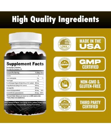 Pure Himalayan Shilajit Gummies with Ashwagandha and Chaga Mushrooms Vitamin D2 and B12 Fulvic Acid and 85+ Trace Minerals | Plant-Based Vegan Gluten Free | 60 Gummies - 30 Servings - Buy Online on GoSupps.com