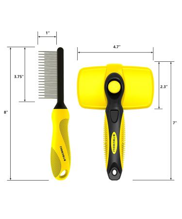 BORUHOLI Self-Cleaning Slicker Brush and Comb Kit for Dogs, Cats, and Pets - Deshedding Tools (Yellow) - Buy Online on GoSupps.com