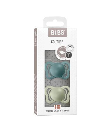 BIBS Couture Baby Pacifier 2-Pack | Made in Denmark | BPA Free | Anatomical Nipple | Natural Rubber Latex | Size 1 (0-6 Months) | Island Sea/Sage - Buy Online on GoSupps.com
