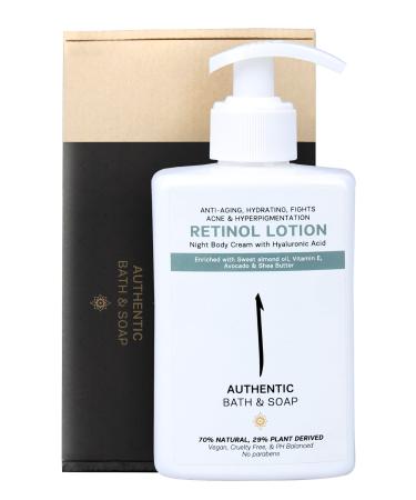 AUTHENTIC BATH & SOAP Natural Retinol Body Lotion with Hyaluronic Acid Vitamin E - Retinol lotion for Women & Men. Anti-Aging Boosts Collagen Production Fast Absorbing PH Balanced. 10.1 Fl Oz