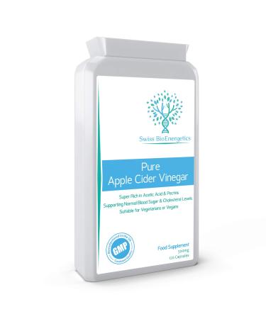 Pure Apple Cider Vinegar 120 Capsules 1500mg Daily Dosage from 3 Capsules Premium Quality Supplement Rich in Acetic Acid and Pectins No Additives or GMOs UK Manufactured