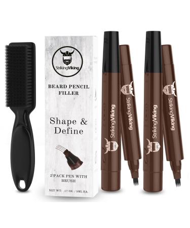 4-Tip Beard Pencil Filler for Men (2 pack), Updated Beard Filling Pen Kit with Brush, Long Lasting Waterproof Beard Pen - Fill, Shape, & Define Your Beard and Mustache - Striking Viking, Dark Brown (2 Pens) Dark Brown 3 Pi…