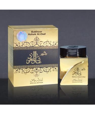 Almas Perfumes Incense Bakhoor Ashek Al Oud Special Edition - 30G of Authentic Arabic Wood Chip Bakhoor Incense - Aroma Lasts All Day Long - Perfect for Prayer Namaaz Ceremony Meditation Oudh lover Gold - Buy Online on GoSupps.com