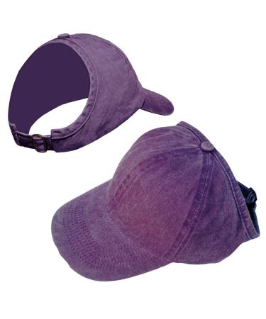 TOPTIE Backless Washed Cotton Ponytail Cap Messy Bun Curly Hair Baseball Caps for Women Purple