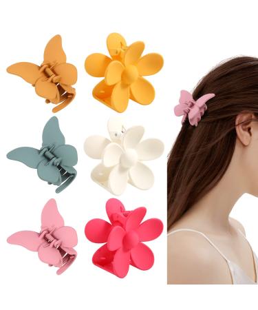 Butterfly Flower Hair Claw Clips for Women Girl  6 PCS Cute Medium Hair Accessories for Thin Thick Curly Hair  Matte Nonslip Strong Hold Jaw Clamps  2 Styles 6 PCS Multi-Colored