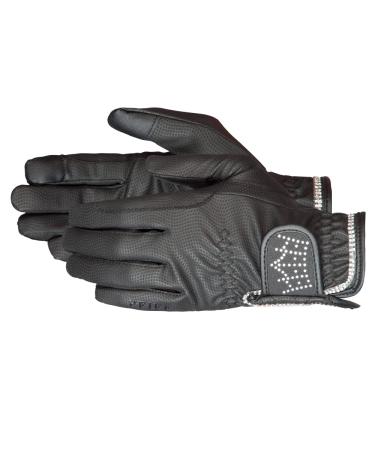 PFIFF riding glove "Crystal Crown" with rhinestones S Black