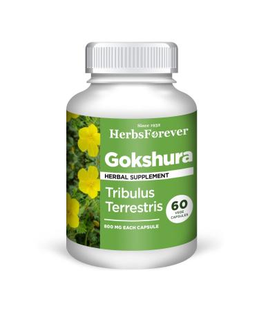 Herbsforever Gokshura Capsules  Tribulus Terrestris  Saponin 30%  Urinary Support Stamina and Male Energy  60 Vege Capsules  800 Mg Each