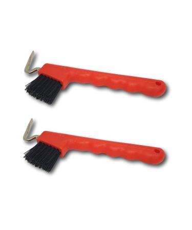 Hoof pick for horses donkeys goats hooves with extra sturdy brush and ergonomic handle (2x red)