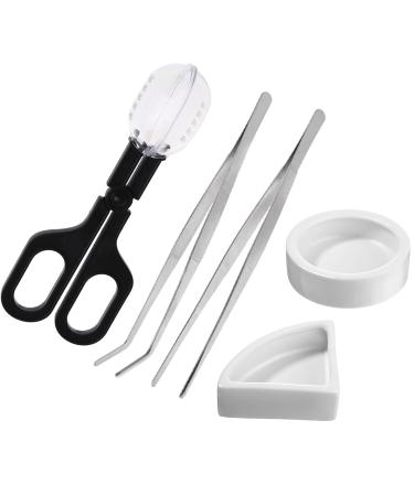 Yitaocity 5in1 Reptile Feeding Tongs Cricket Clamp Bug Scooper + 2X Tweezers +2X Reptile Water Food Dish Bowl for Hamsters Lizard Spider Bearded Dragon (White Bowl)
