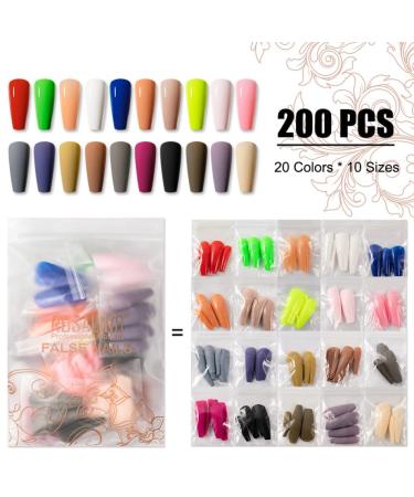 Nails to stick on 20 colors matte and luster tips for gel nails 200 pieces artificial nails to stick on