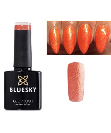 Bluesky Gel Nail Polish CORAL ORANGE SHIMMER WITH FINE GOLD GLITTER SPRING SUMMER COLOR CS58 UV LED Soak Off 10ml