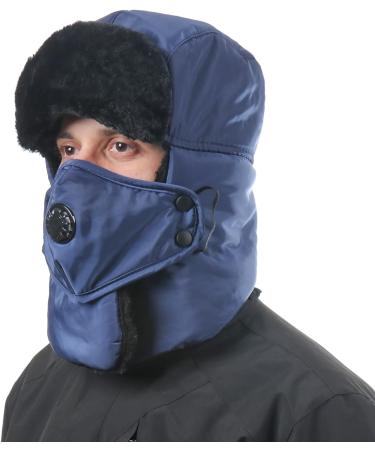 Trooper Trapper Hat with Face Mask - Windproof & Water Resistant Winter Russian Hat in Navy - Buy Online on GoSupps.com