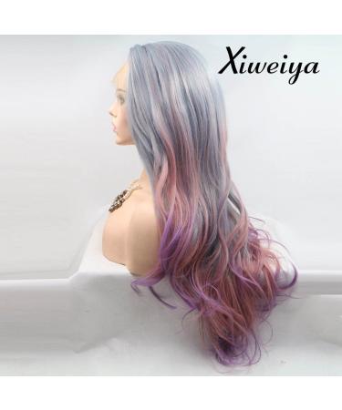 Xiweiya Ombre Purple to Pink Long Wavy Wig - 24 Inch Mermaid Lace Front Synthetic Hair for Women - Buy Online on GoSupps.com