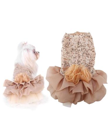 Dog Dress Pet Small Dog Clothes Sequins Silky Tutu Puppy Costume Dog Princess Elegant Skirt Wedding Costume (Gold XL) - Buy Online on GoSupps.com