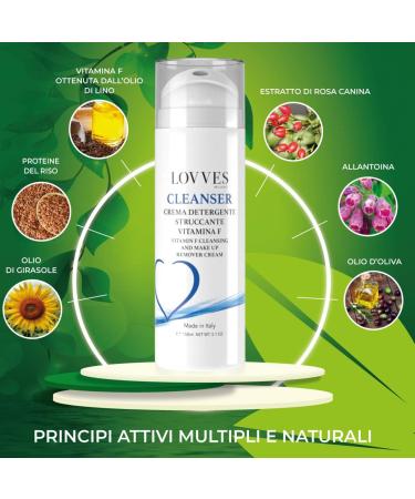 LOVVES Cleanser Makeup Removing Cleansing Cream with Vitamin F High Natural Cosmetics Delicate Eliminates Makeup and Excess Sebum Moisturizing Rebalancing Airless format 150 ml - Buy Online on GoSupps.com