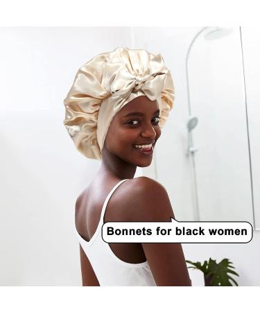 Satin Reversible Bonnet for Women - Coffee + Champagne Silk Hair Bonnet for Curly Hair - Double Layer Sleep Cap with Tie Band - Night Cap for Sleeping - Buy Online on GoSupps.com
