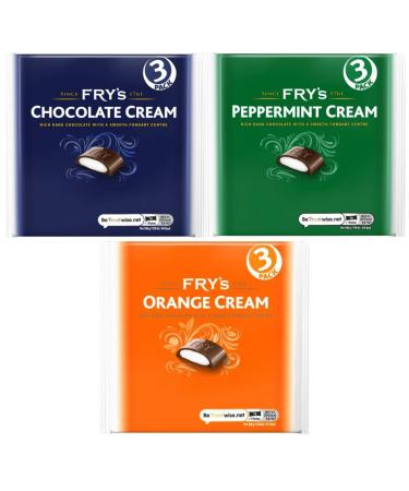 Chocolate Cream Bar Bundle with Fry's Chocolate Cream 3pk 147g Peppermint Cream 3pk 147g and Orange Cream 3pk 147g - 3 Packs (9 Bars Total)