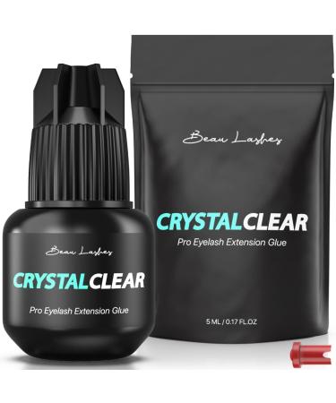 Crystal Clear Professional Eyelash Extension Glue | Super Strong Clear Lash Adhesive for Long Lasting Semi Permanent Individual Lash Eyelash Extensions | 1-2s Fast Drying / 7 Weeks Retention