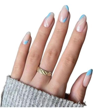 24 Pieces Oval Head Fake Nails Green Almond Faux Nails with Glue Full Coverage Nail Tip Press Nails (Color : 05) - Buy Online on GoSupps.com