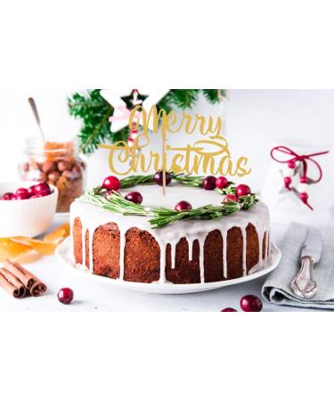 LeeLeeAn Merry Christmas Cake Topper - Gold Glitter Merry Christmas Cake Decoration Happy New Year Cake Topper Christmas Party Decoration Supplies Golden Glitter Winter Holiday Cake Decor (mc1) - Buy Online on GoSupps.com