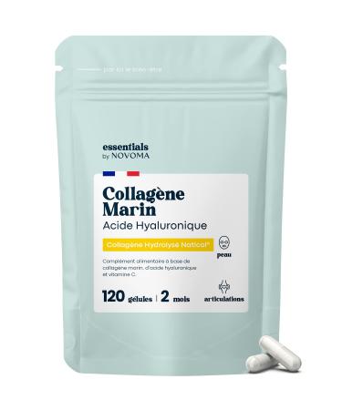 Marine Collagen + Hyaluronic Acid Hydrated Skin and Strong Joints 2 Months Cure 120 Capsules Hydrolyzed Collagen Type 1 Naticol With Vitamin C Made in France by Novoma