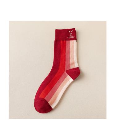 Chinese New Year Red Socks Comfortable Natal Year Cotton Women's Socks 1 Pair 36-40 (Color : Style 6)