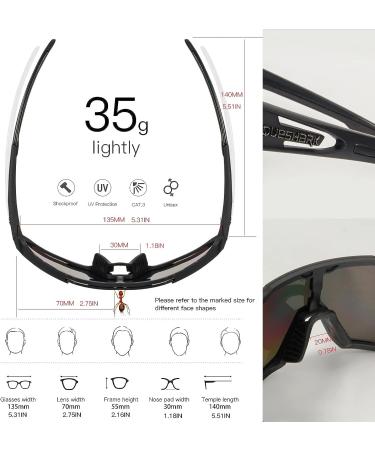 Queshark Cycling Glasses with Polarized & HD Lenses for Men & Women - Ideal for MTB, Running, Driving, Fishing & Baseball - Black - Buy Online on GoSupps.com