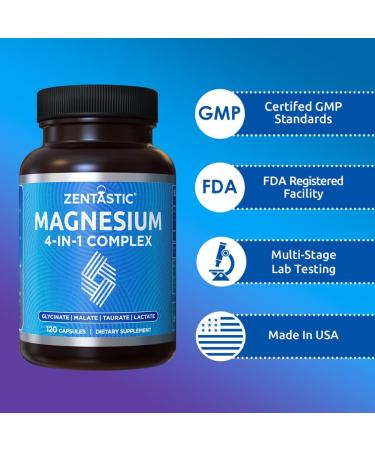 Zentastic 4-in-1 Magnesium Complex - High Absorption Supplement for Healthy Muscles, Heart, and Bones - 600 Capsules - Buy Online on GoSupps.com