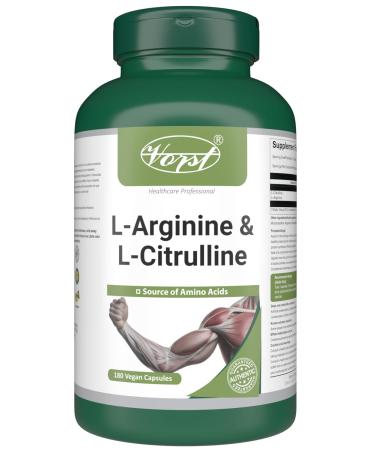 VORST L-Arginine & L-Citrulline Supplement 180 Vegan Capsules | Muscle Protein Synthesis | Amino Acids Complex | Max Strength | 1 Bottle 180 count (Pack of 1)