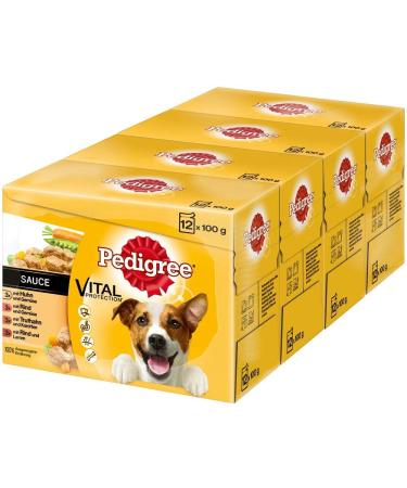 Pedigree portion bag multipack adult 4 varieties in sauce with chicken beef+liver turkey beef+lamb 4 x 12 x 100g 4 varieties in sauce 100 g (48 pack) - Buy Online on GoSupps.com