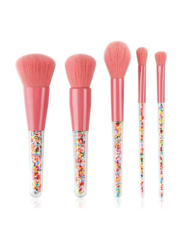 Wasond 5 pieces sweet sweets brush cosmetics with paper box adult children beginner make-up make-up brush set for powder liquid creamy face eyes nose lips-pink